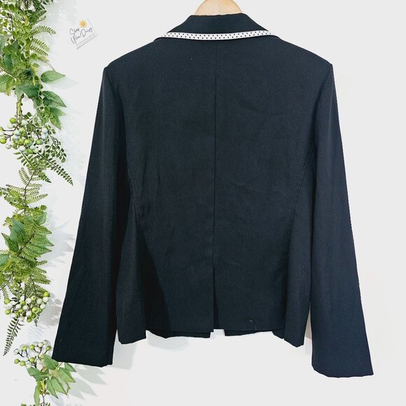 Vintage Black‎ Faux Suede Blazer White Collar Womens Size 13/14《905》A - Picture 2 of 6